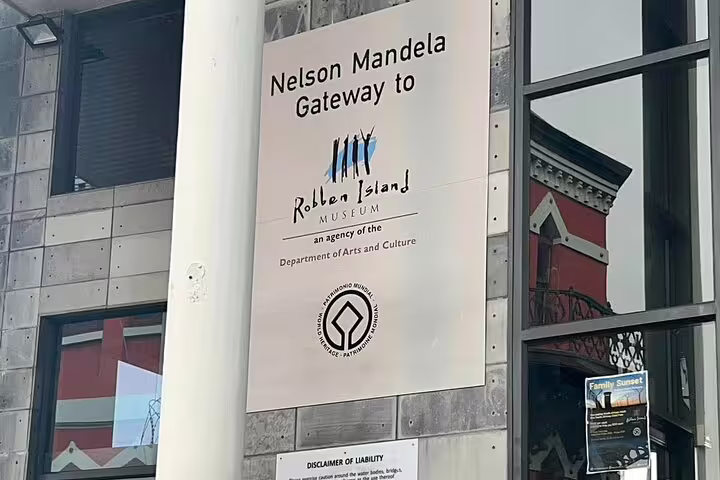 Entrance sign for Nelson Mandela Gateway to Robben Island Museum, a crucial stop on the Cape Town heritage tour.