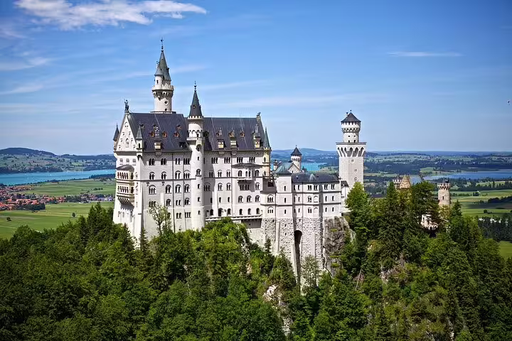Neuschwanstein Castle in Bavaria on a Munich day trip, fairytale views over the Alps and lakes