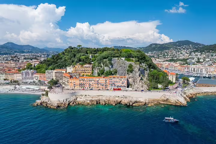 Scenic Nice coastline and Castle Hill view on a private car tour from Place Massena, French Riviera