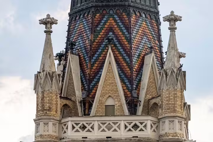 Colorful tiled rooftop detail in Novi Sad, architectural highlight on private half day Serbia tour from Belgrade