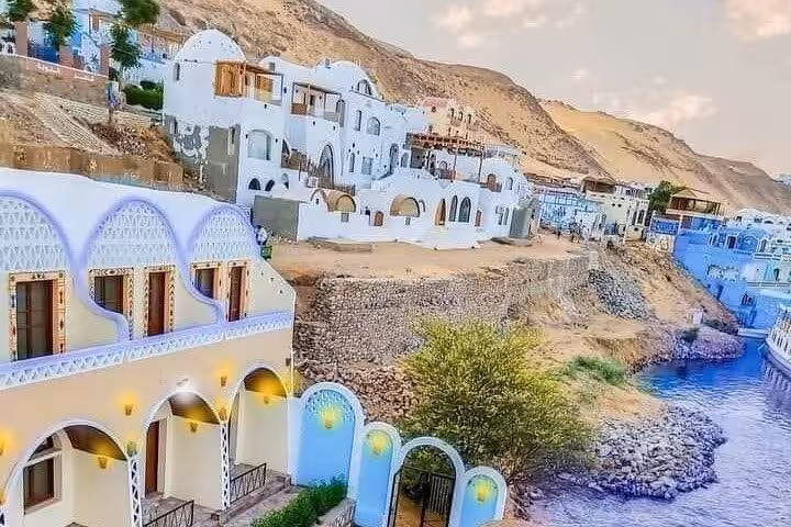 Nubian village riverside houses in Aswan on the Nile, scenic stop on 7-day private tour from Cairo Egypt