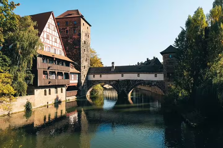 Scenic view of Nuremberg’s Hangman’s Bridge over the Pegnitz River, a highlight on a self-guided scavenger hunt