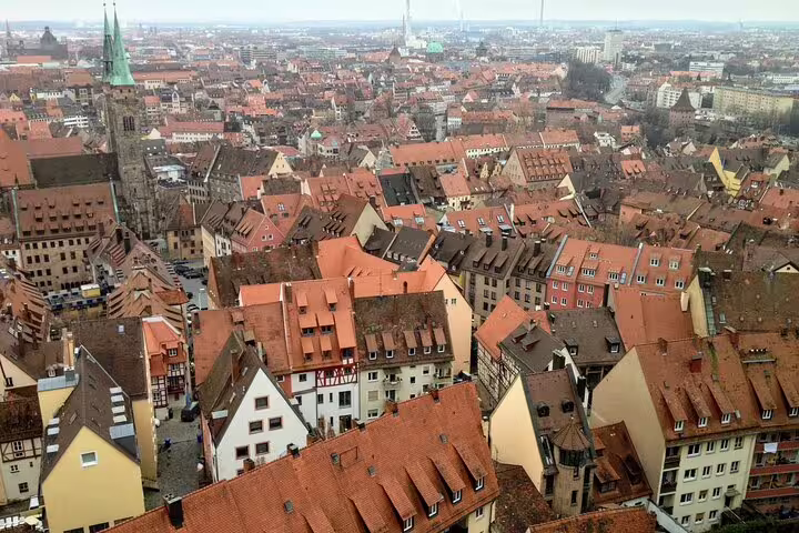 Panoramic view of Nuremberg Old Town rooftops featured on a self-guided scavenger hunt tour