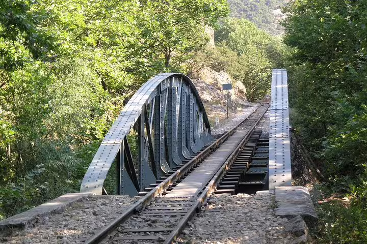 Odontotos rack railway bridge in Vouraikos Gorge, a highlight of the Kalavryta and Cave of Lakes day tour