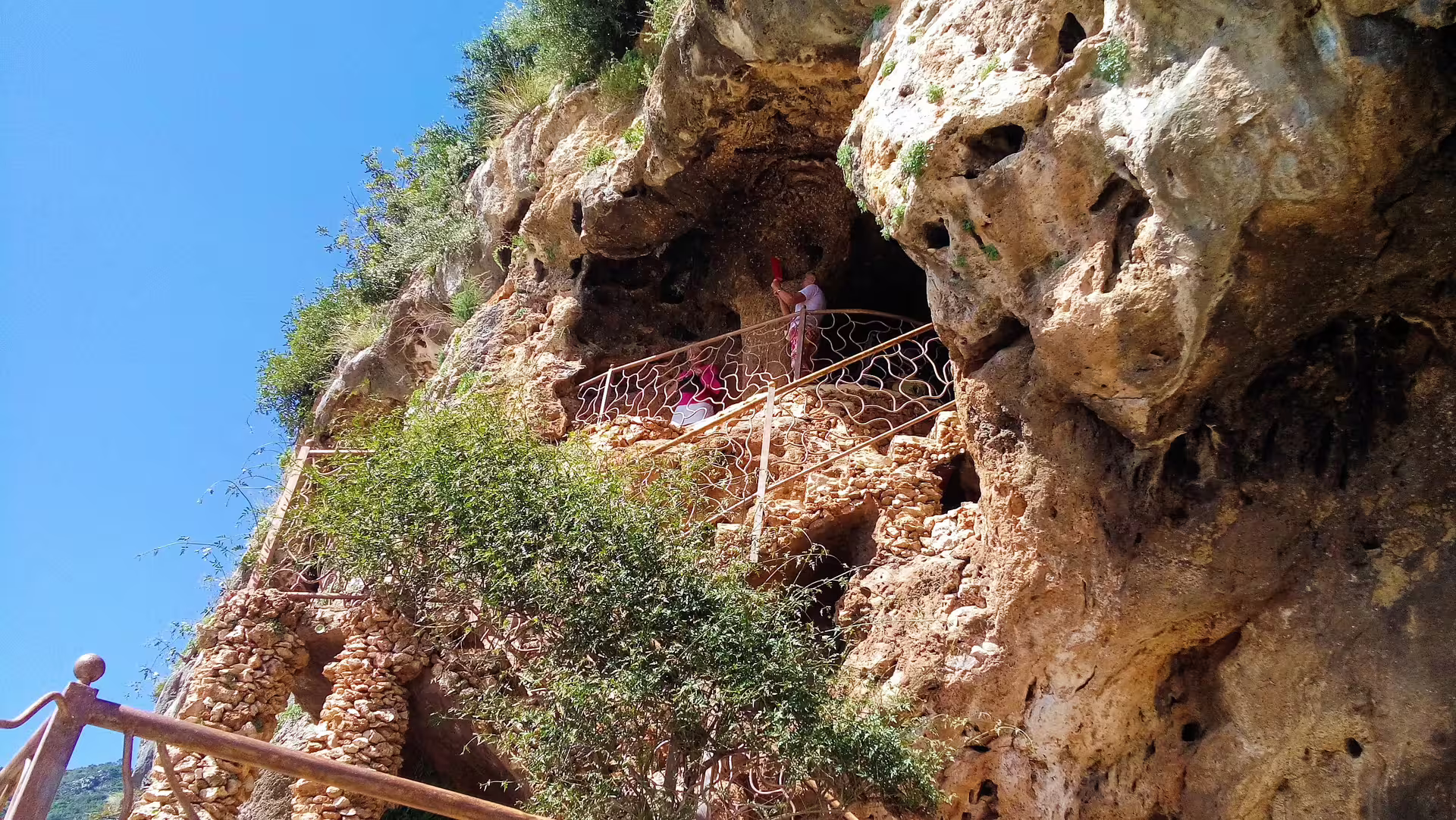 Rocky cave lookout and stairs in Ojen, Andalucia, on a private tour from Costa del Sol with guide