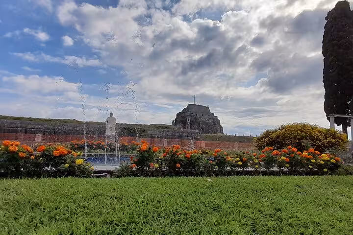 Old Fortress of Corfu with fountain and colorful gardens, highlight stop on Top 5 Corfu sightseeing tour