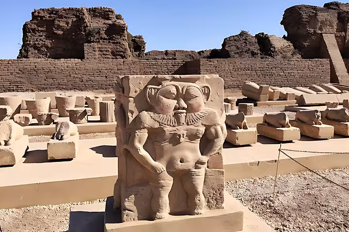 Osireion at Abydos ruins with carved stone statue, highlight of Dendera and Abydos full-day tour from Hurghada