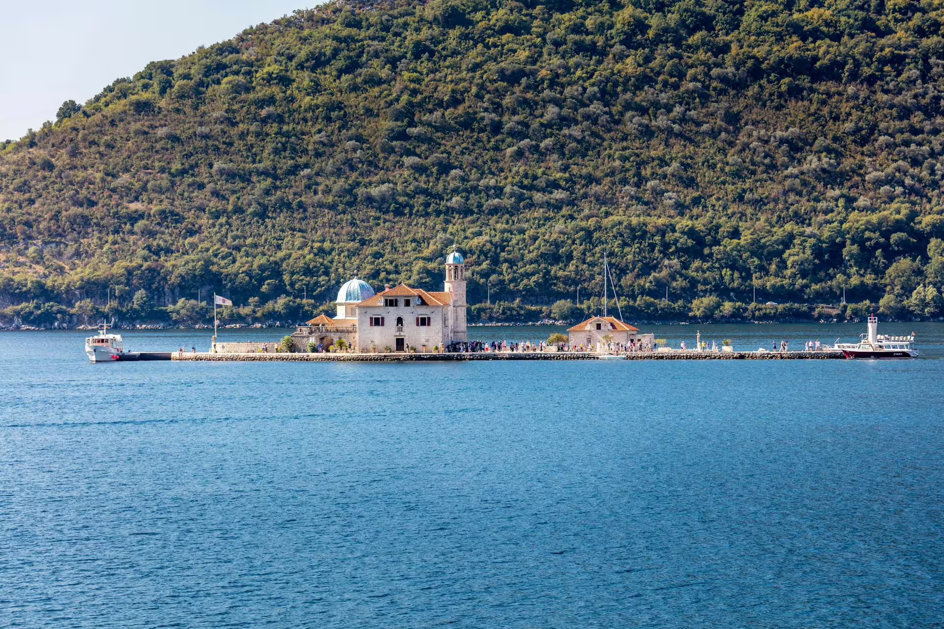 Our Lady of the Rocks island church near Perast in Bay of Kotor, visited on Best of Montenegro tour from Dubrovnik