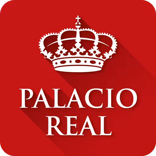Palacio Real Madrid icon with royal crown, branding for Madrid Historias Locales tour and Royal Palace visit