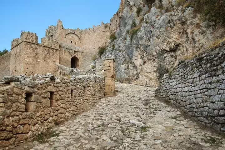 Stone path leading to Palamidi Fortress walls in Nafplio on a private full-day tour from Athens
