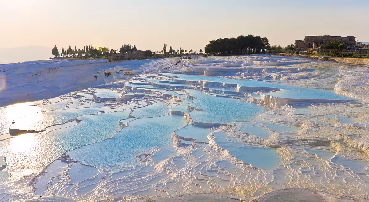 Close-up of Pamukkale travertine pools and terraces