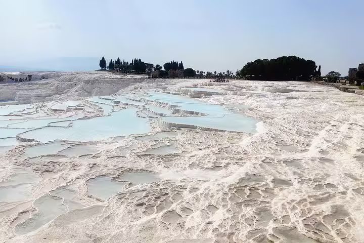 White travertine terraces and thermal pools at Pamukkale, must-see stop on 8-day Turkey itinerary by flights