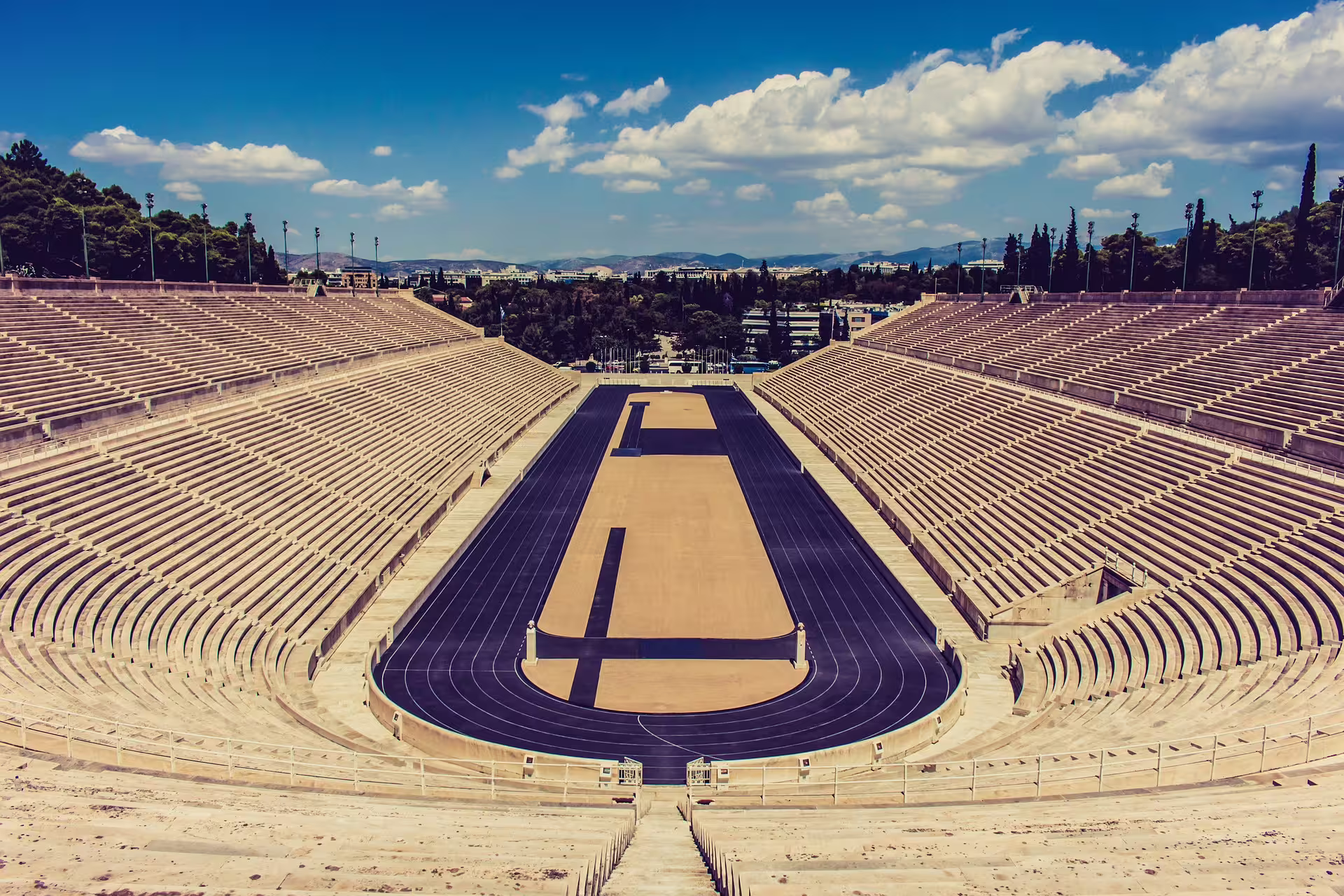 Panathenaic Stadium track and stands in Athens, key stop on a full-day private classical city tour