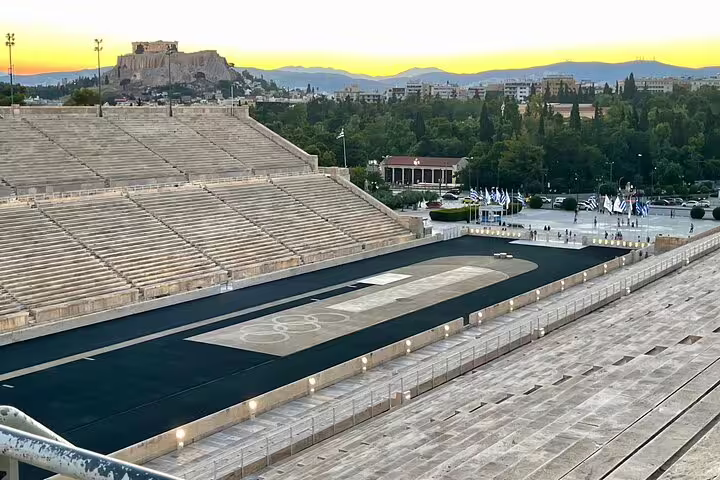 Panathenaic Stadium in Athens at sunset, key stop on a 2-hour private express highlights tour