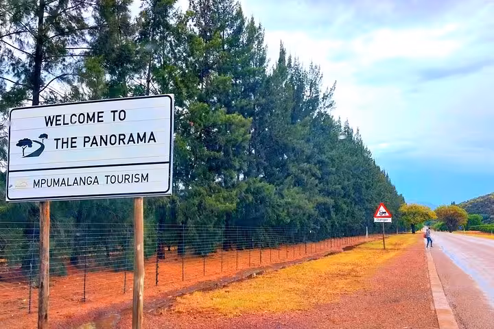Welcome to the Panorama Route sign on a scenic road in Mpumalanga, a highlight of the guided experience tour.