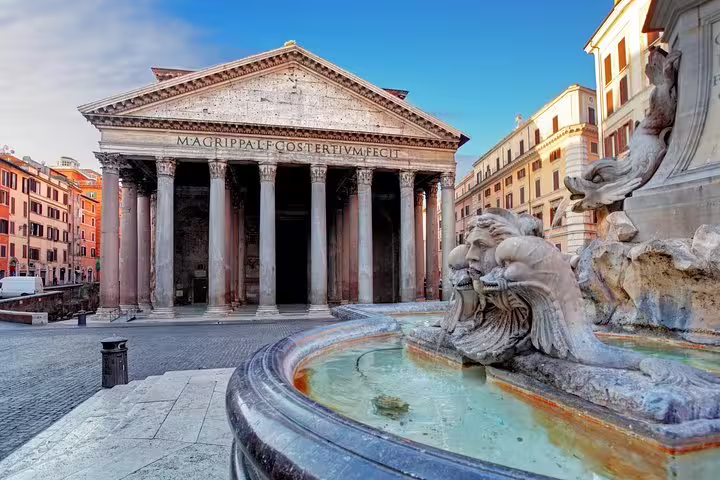 Morning view of the Pantheon and Fontana del Pantheon, a highlight stop on a Rome in One Day private guided tour