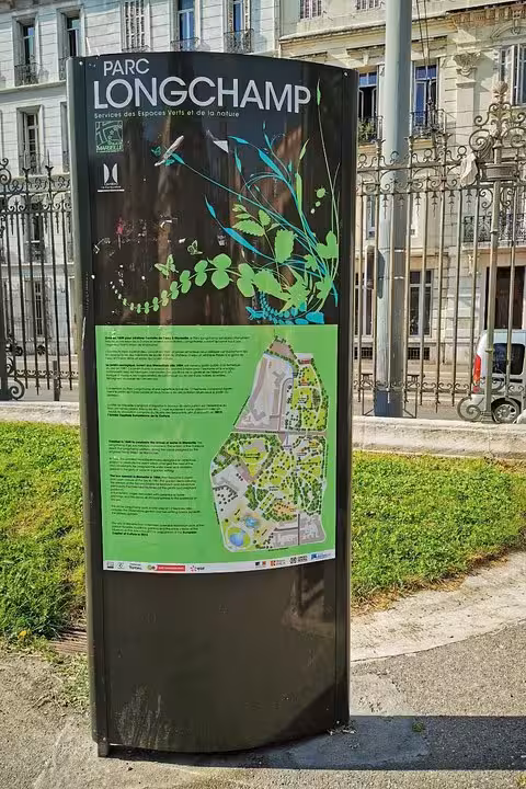 Parc Longchamp visitor map sign, a popular stop on Marseille city sightseeing shore excursion tours