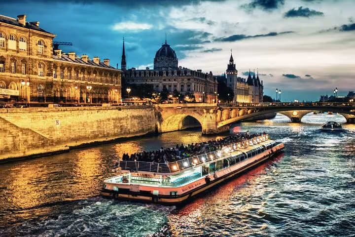 Evening Seine river hop-on hop-off cruise in Paris, ideal with Full Day Paris City Pass for 50 museums