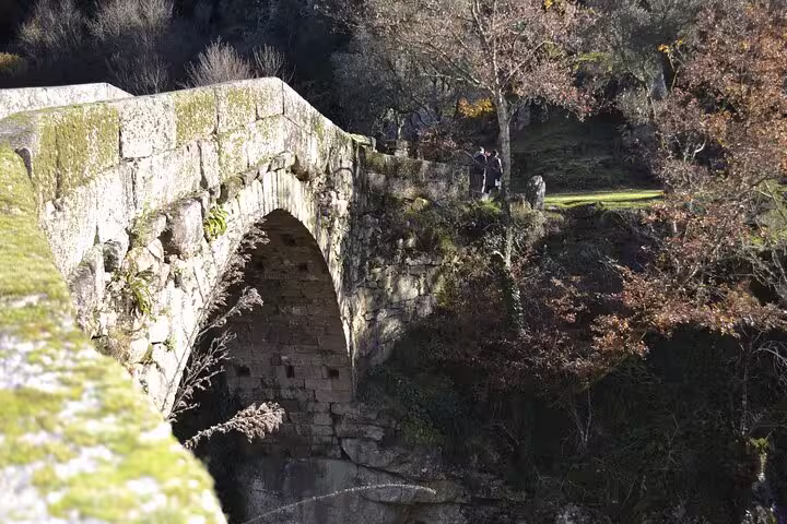 Ancient stone bridge surrounded by trees in Peneda Geres National Park, showcasing historical architecture.