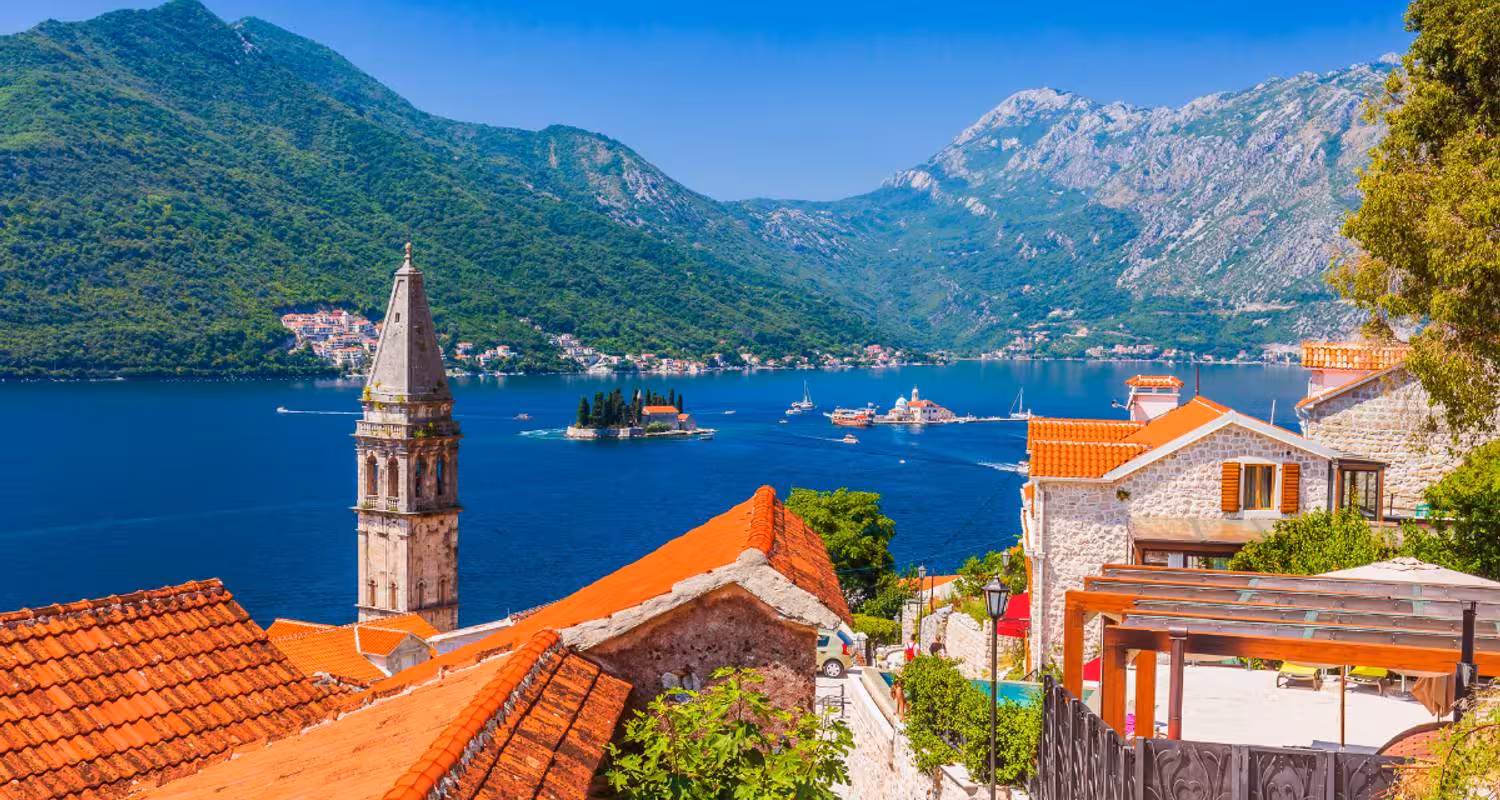 Picturesque Perast with stunning Bay of Kotor backdrop on Balkan adventure.