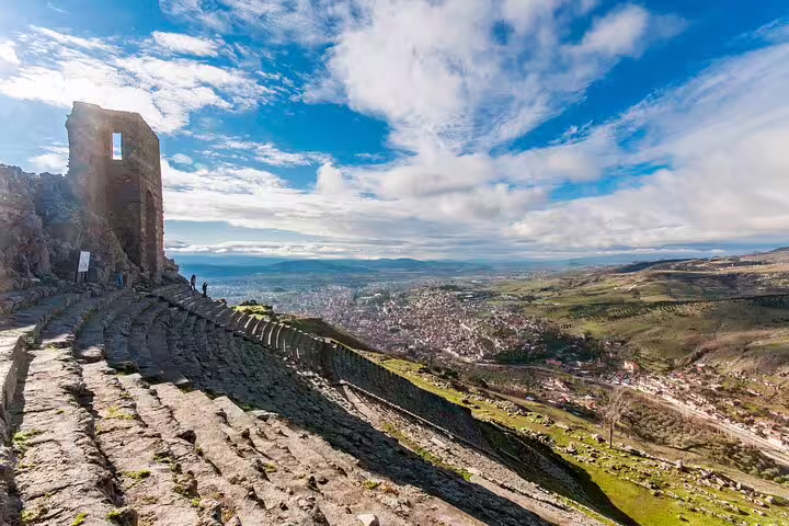 Stunning view of ancient Pergamon amphitheater overlooking lush landscape, part of the Pergamon & Asclepion tour.