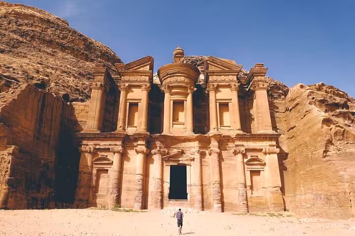 Petra Monastery Ad Deir carved in sandstone, highlight of Jordan full-day tour from Sharm El Sheikh