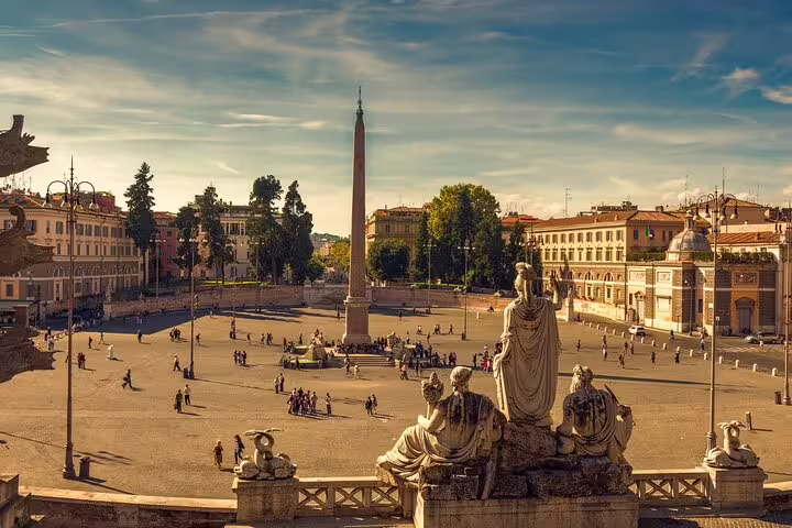 Panoramic view of Piazza del Popolo and Egyptian obelisk included on a Rome Caravaggio and Baroque art private walking tour