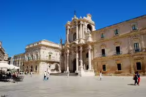 Piazza Duomo in Ortigia, Siracusa, with baroque cathedral and sunny square on HD Best of Siracusa