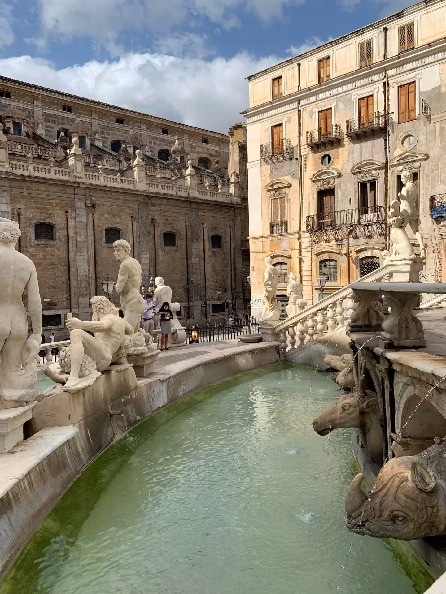 Detail of Piazza Pretoria’s Renaissance fountain in Palermo visited on Monreale, Monte Pellegrino and Mondello tour