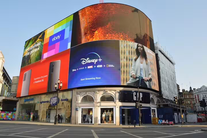 Piccadilly Circus LED billboards on a half-day London sightseeing tour with a local guide in the West End