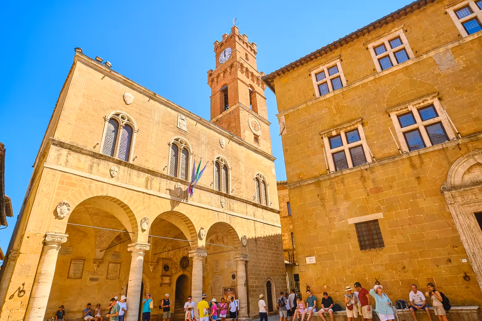 Discover the historic architecture of Pienza's town square, a highlight of the Val d'Orcia private tour.