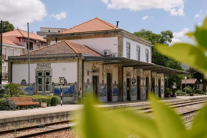 Pinhão train station with azulejo tiles in Douro Valley, key stop on private wine tour from Porto with river cruise
