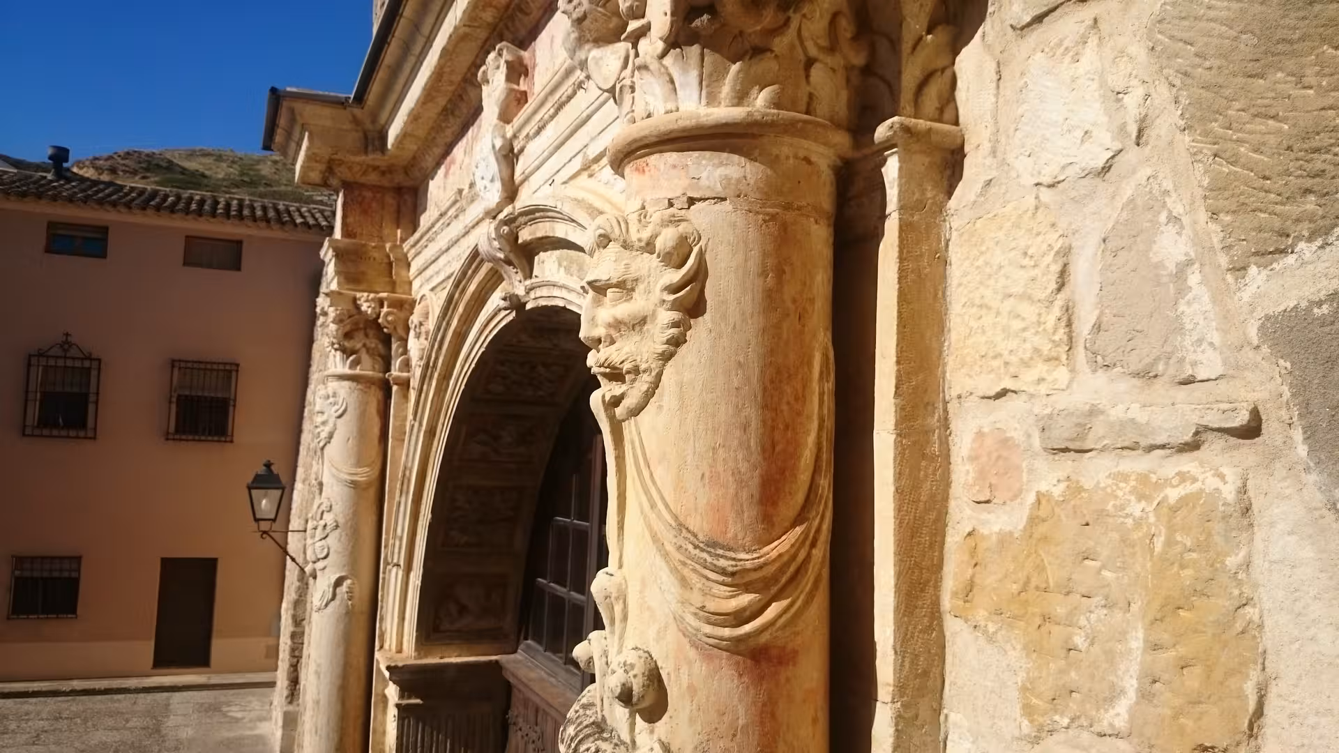 Plateresque stone doorway details in Huete, Cuenca on the Guided tour of Huete Monumental, Spain