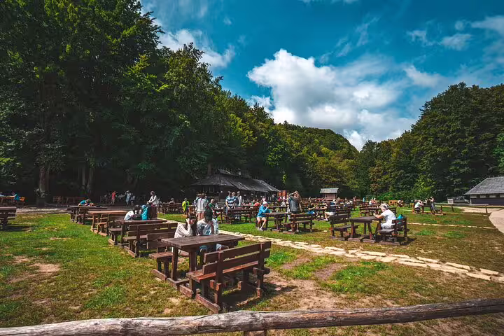 Picnic area at Plitvice Lakes National Park, a stop on a private Plitvice Lakes tour from Zagreb