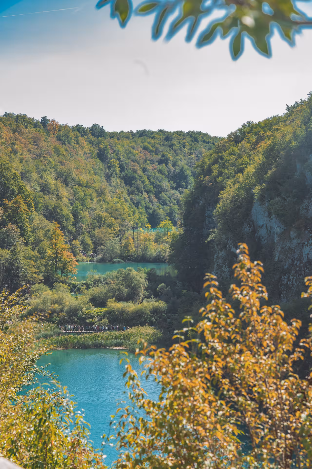 Panoramic turquoise lake and forest valley at Plitvice Lakes, hidden gems day trip from Zagreb Croatia