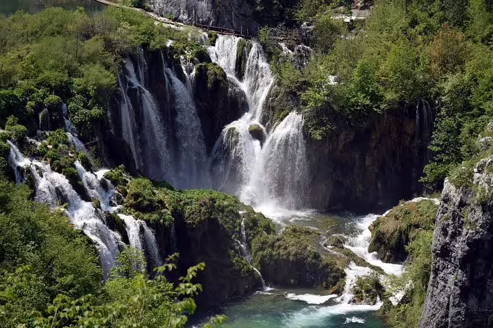 Plitvice Lakes National Park cascading waterfalls and emerald pools on Zagreb to Plitvice shared tour