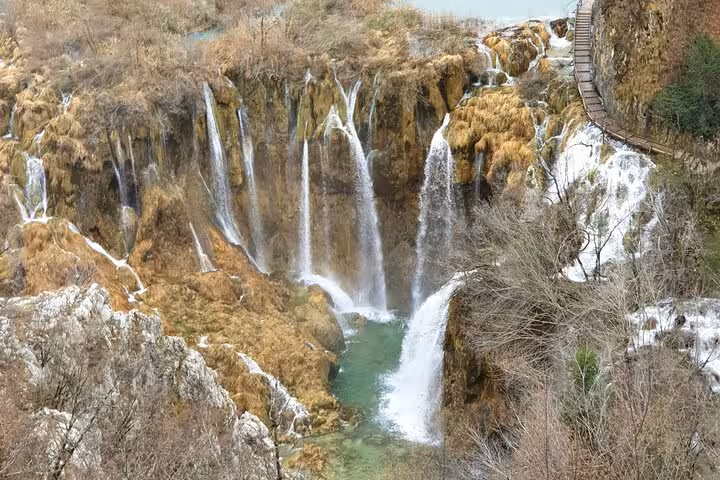 Waterfalls and turquoise pools at Plitvice Lakes National Park on a private tour from Zagreb via Rastoke