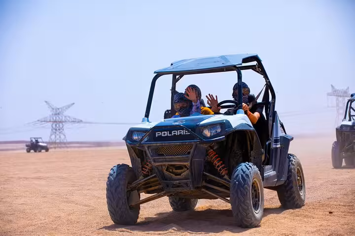 Polaris buggy jeep ride in Hurghada desert safari, family adventure with Bedouin life experience and dinner