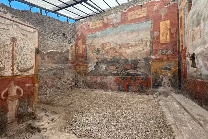 Explore vibrant frescoes in a preserved Pompeii room on a 2.5-hour archaeologist-led guided tour.