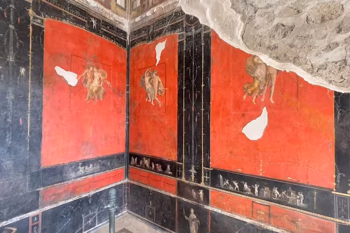 Admire intricate Pompeii frescoes in red hues on an exclusive skip-the-line small group guided tour.