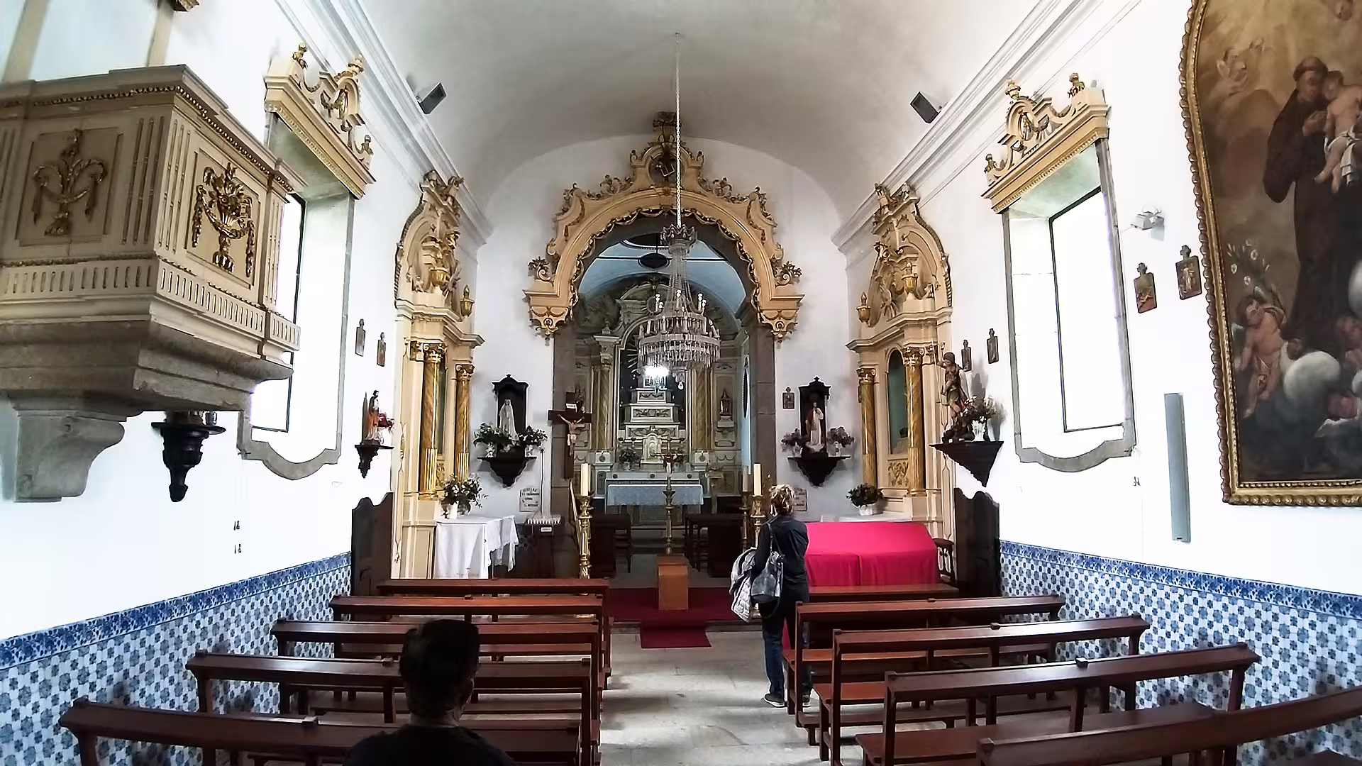 Interior of a historic chapel in Ponte de Lima, showcasing ornate architecture during a private Vinho Verde region tour.