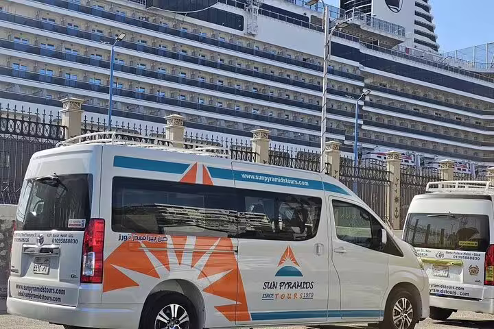 Tour van pickup at Port Said cruise terminal for 2-day Cairo and Alexandria tour with private transfer