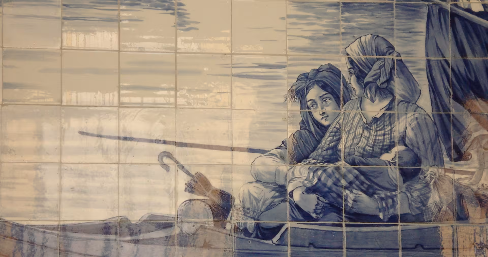 Blue azulejo tile mural in Porto, Portuguese art stop on a half-day small-group walking tour with guide