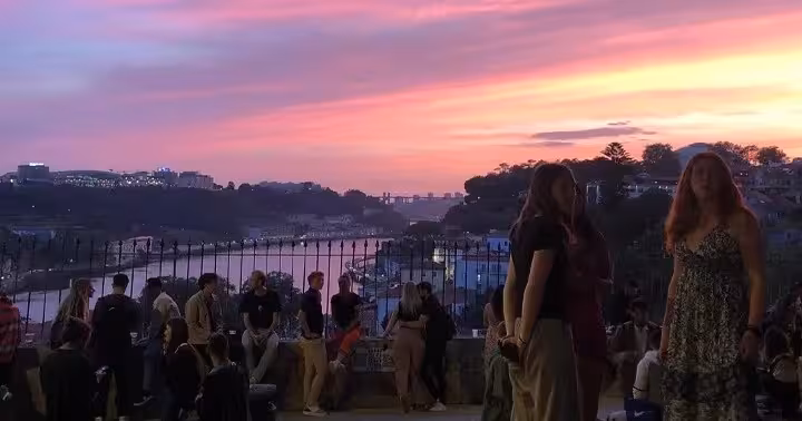 Sunset viewpoint over Porto and the Douro River, perfect start to Porto by Night vintage car romance tour