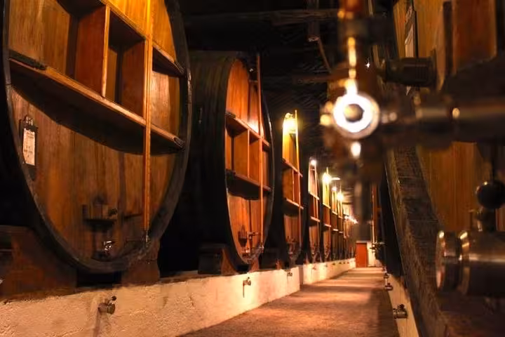 Explore the Porto wine cellars featuring traditional wooden barrels on a private 2-day tour for small groups.