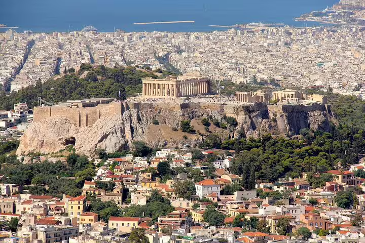 Panoramic Acropolis and Parthenon view over Athens on a private 2-hour sightseeing tour by car
