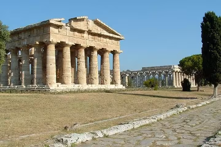 Explore the ancient Greek temples of Paestum on a private tour from Sorrento, showcasing impressive Doric architecture.