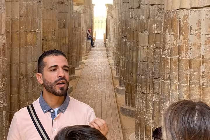 Private Egyptologist guide explains ancient ruins on Memphis and Saqqara tour from Giza Pyramids