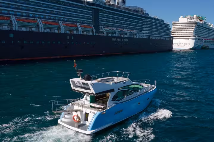 Private Istanbul Bosphorus yacht cruise on a luxury motor yacht, sailing past giant cruise ships