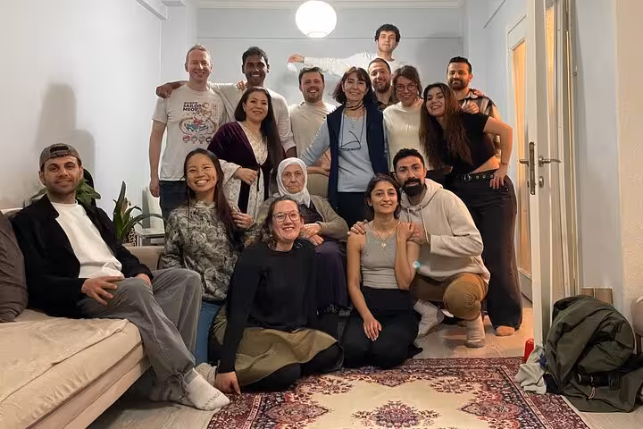 Group photo after private Kurdish dengbêj music session in Istanbul, authentic ancient Kurdish songs experience